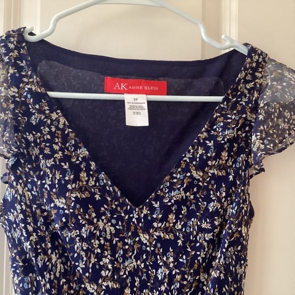 NWOT New Anne Klein Size 2P Silk Dress Maxi Midi Navy Blue Floral - Picture 2 of 6
